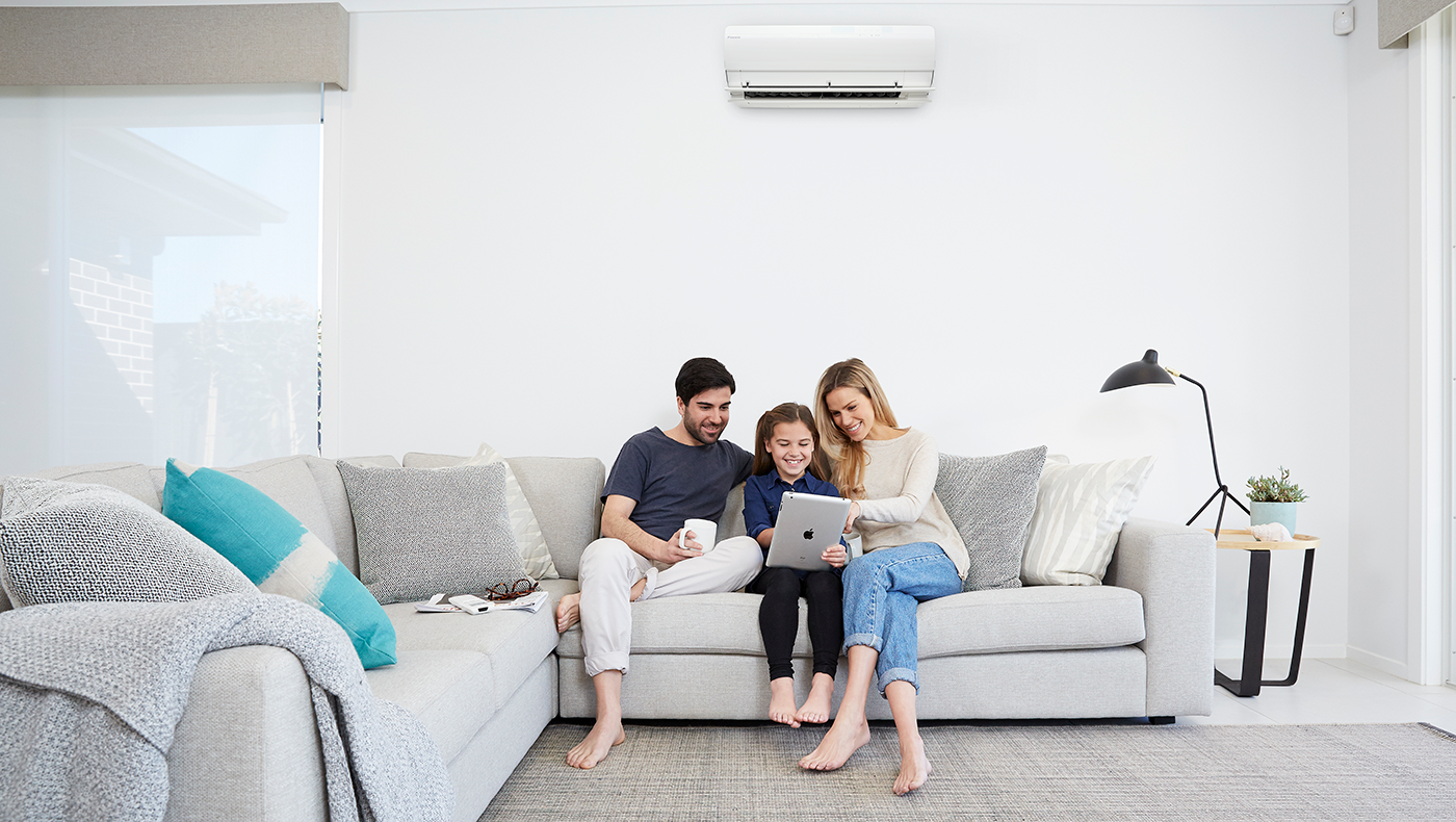 Air Conditioner Living Room Family Staying Cool